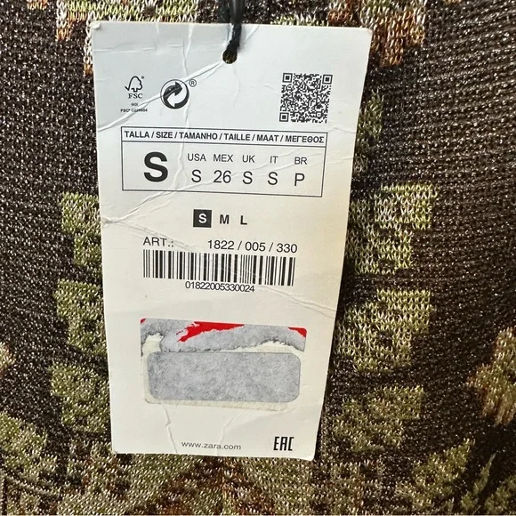 ZARA Metallic knit jacquard wide leg crop pants Small NWT - Picture 4 of 8